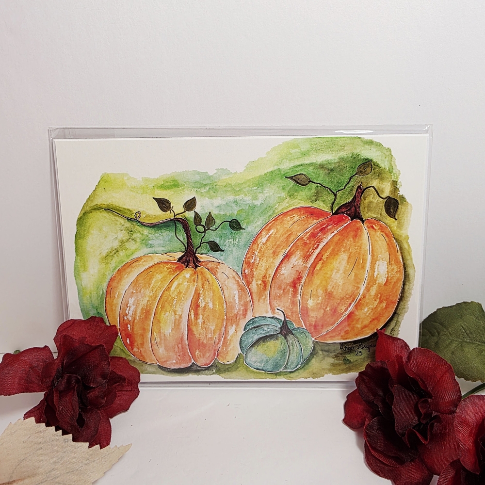 Watercolor Pumpkin Art Print by Angie Bryan - 5" x 7"